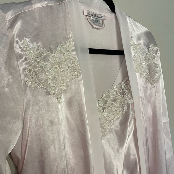 Vintage Linea Donatella pink Bridal Embroidered Pearl Robe Chemise Slip Set - Picture 4 of 14